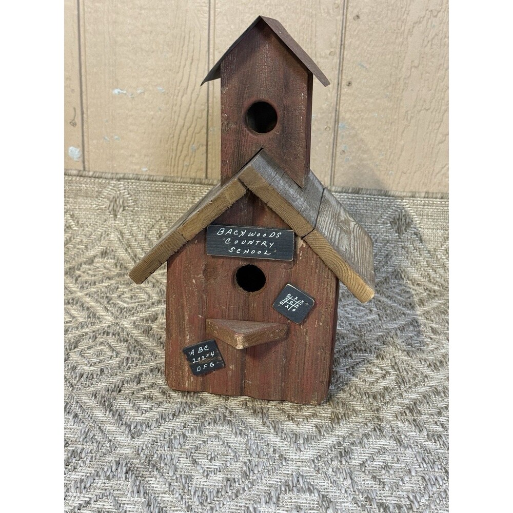 Rustic Wooden Schoolhouse Birdhouse – Vintage Country Decor, Solid wood.
